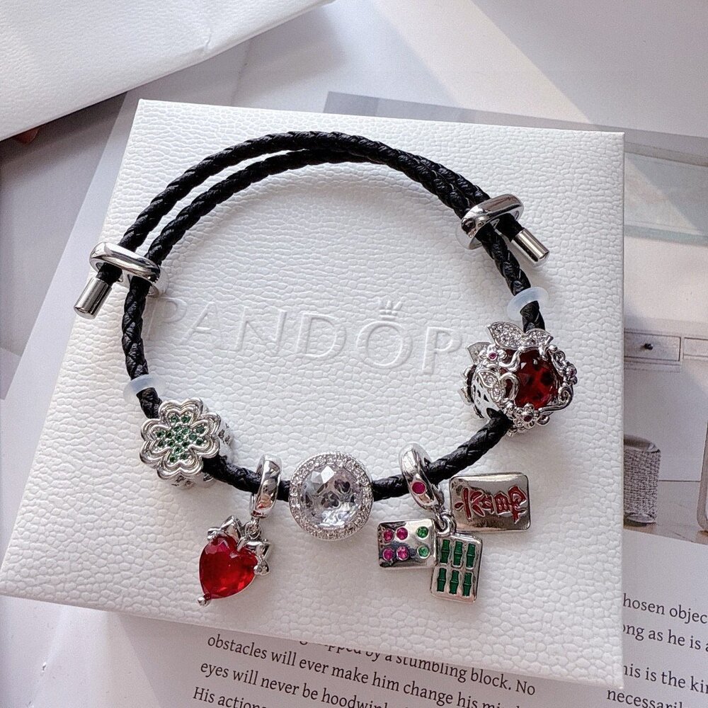 Pandora Black Braided Mahjong Theme Charm Bracelet